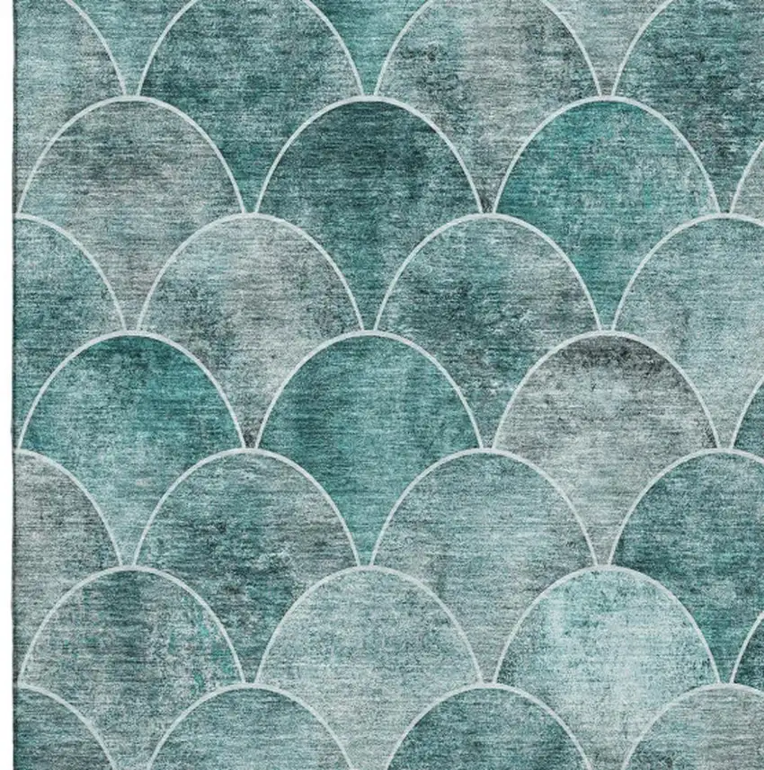 Teal And Ivory Abstract Geometric Washable Area Rug With UV Protection Photo 1