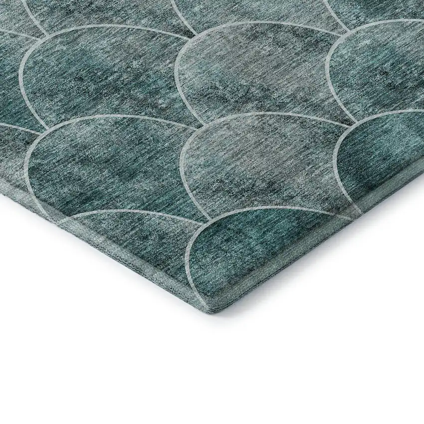 Teal And Ivory Abstract Geometric Washable Area Rug With UV Protection Photo 8