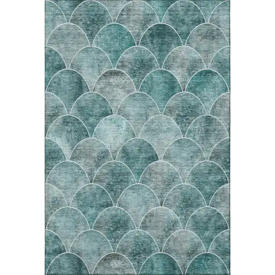 Teal And Ivory Abstract Geometric Washable Area Rug With UV Protection Photo 7
