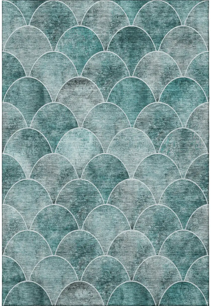 Teal And Ivory Abstract Geometric Washable Area Rug With UV Protection Photo 7
