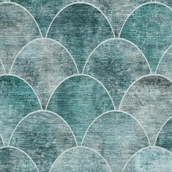 Teal And Ivory Abstract Geometric Washable Area Rug With UV Protection Photo 3