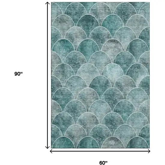 Teal And Ivory Abstract Geometric Washable Area Rug With UV Protection Photo 3