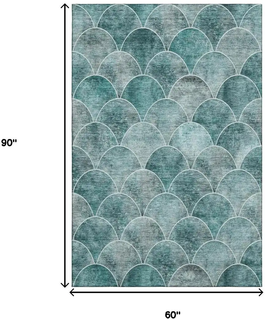 Teal And Ivory Abstract Geometric Washable Area Rug With UV Protection Photo 3