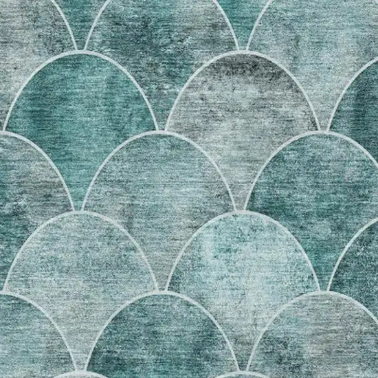 Teal And Ivory Abstract Geometric Washable Area Rug With UV Protection Photo 3