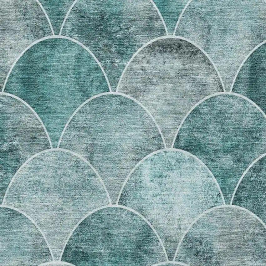 Teal And Ivory Abstract Geometric Washable Area Rug With UV Protection Photo 3