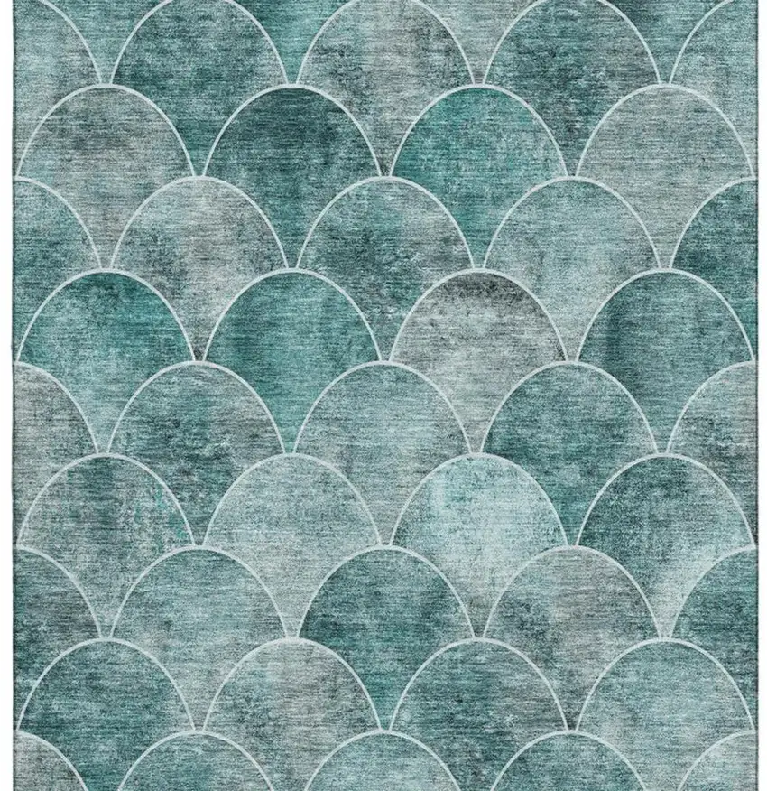 Teal And Ivory Abstract Geometric Washable Area Rug With UV Protection Photo 7