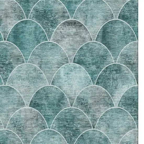 Teal And Ivory Abstract Geometric Washable Area Rug With UV Protection Photo 1