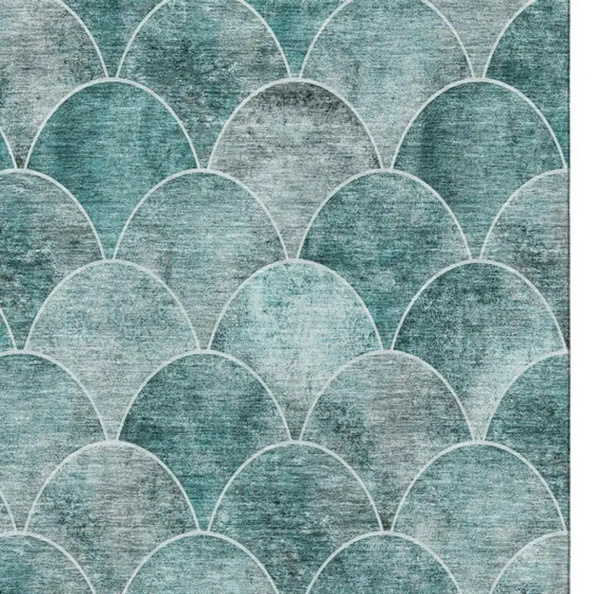 Teal And Ivory Abstract Geometric Washable Area Rug With UV Protection Photo 1