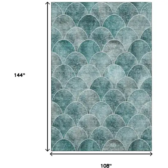 Teal And Ivory Abstract Geometric Washable Area Rug With UV Protection Photo 3