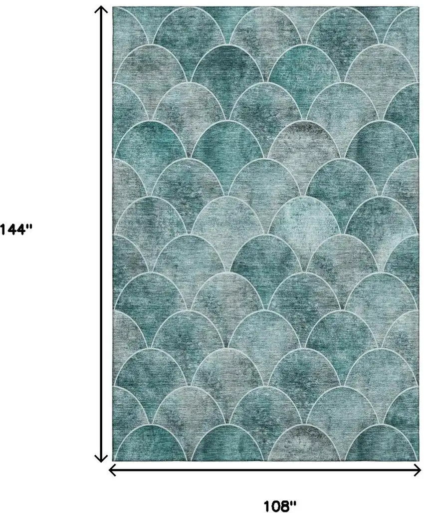 Teal And Ivory Abstract Geometric Washable Area Rug With UV Protection Photo 3