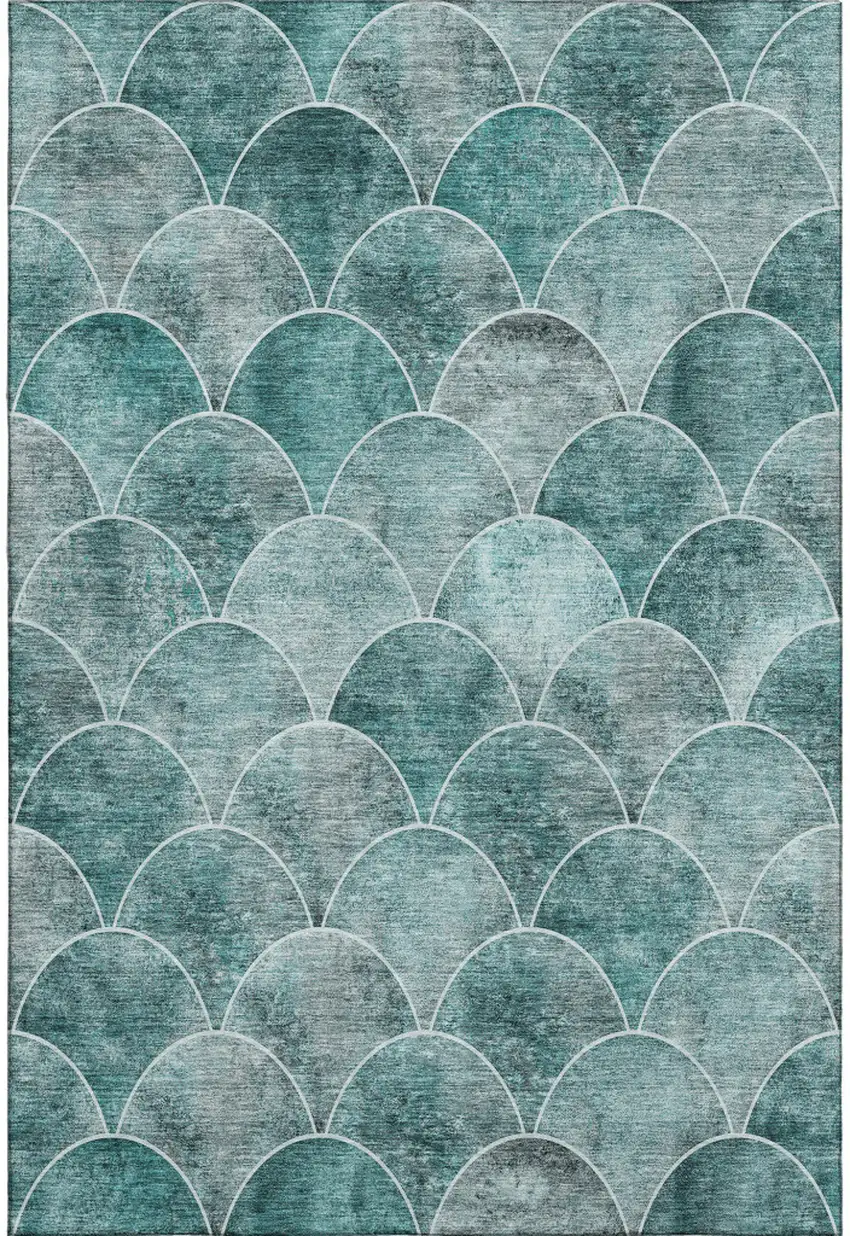 Teal And Ivory Abstract Geometric Washable Area Rug With UV Protection Photo 6