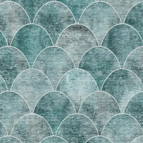 Teal And Ivory Abstract Geometric Washable Area Rug With UV Protection Photo 3