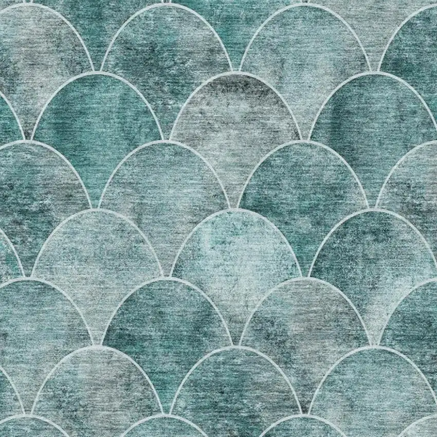 Teal And Ivory Abstract Geometric Washable Area Rug With UV Protection Photo 3