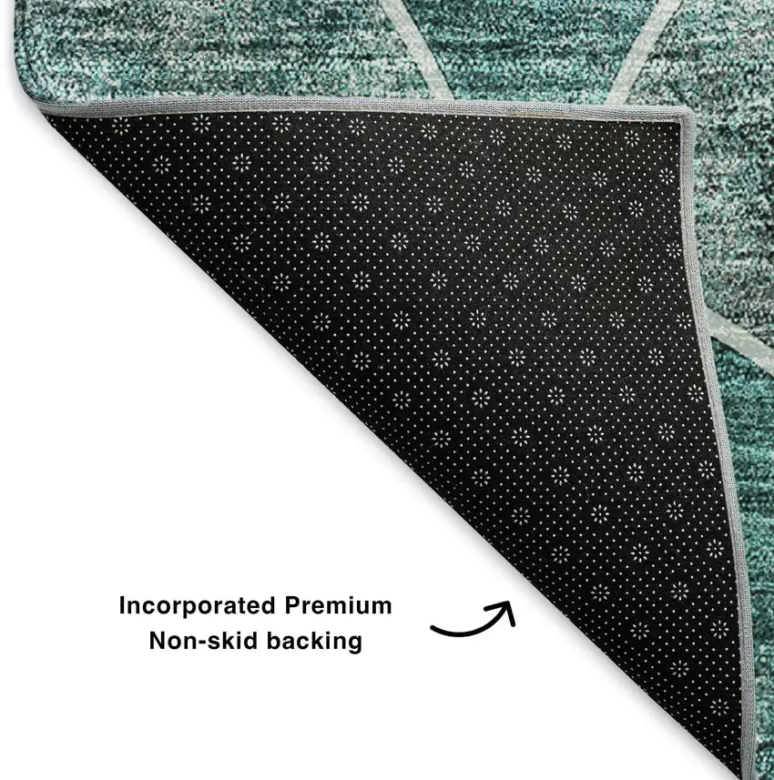 Teal And Ivory Abstract Geometric Washable Area Rug With UV Protection Photo 9