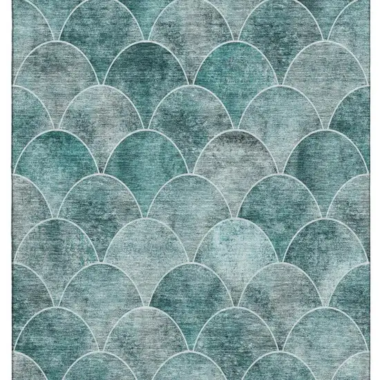Teal And Ivory Abstract Geometric Washable Area Rug With UV Protection Photo 4