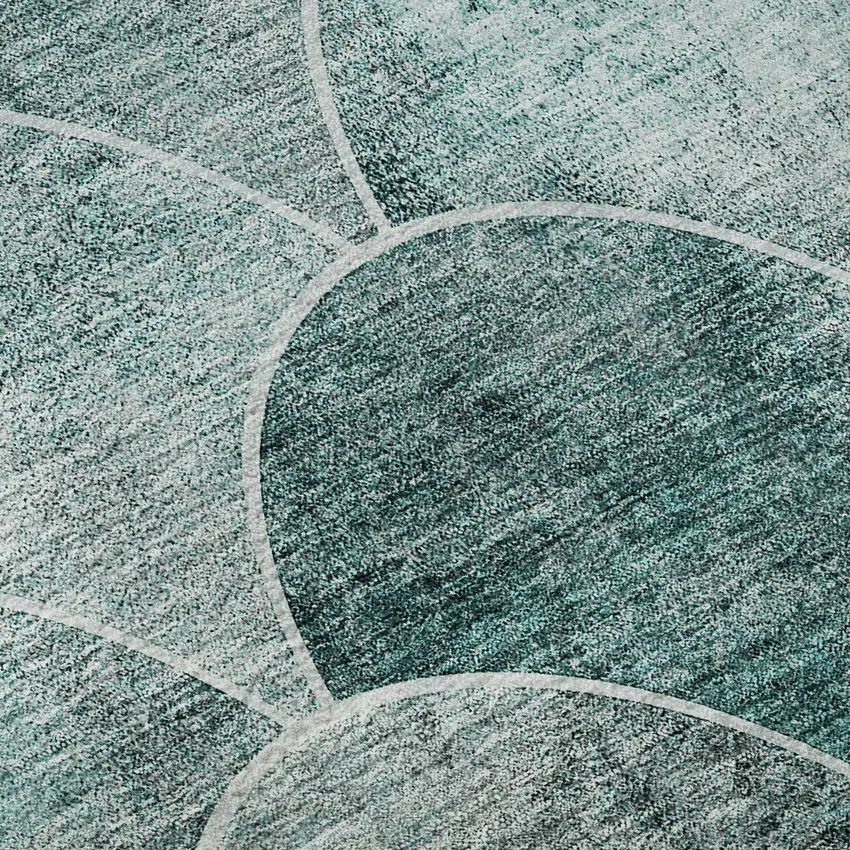 Teal And Ivory Abstract Geometric Washable Area Rug With UV Protection Photo 9