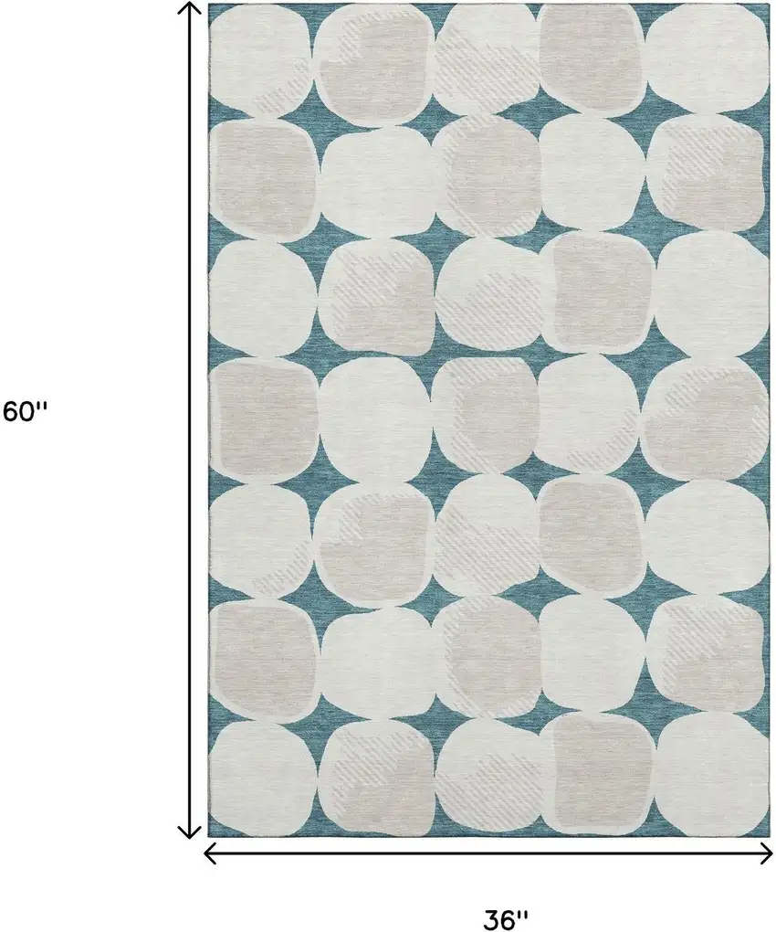 Teal And Ivory Abstract Geometric Washable Area Rug With UV Protection Photo 3