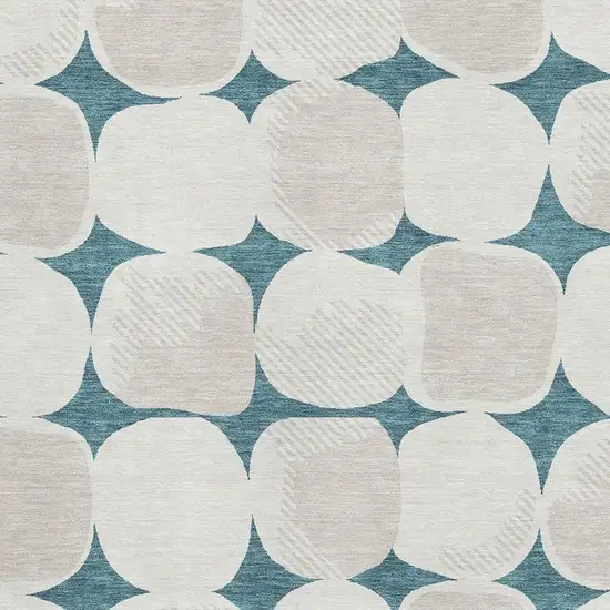 Teal And Ivory Abstract Geometric Washable Area Rug With UV Protection Photo 3