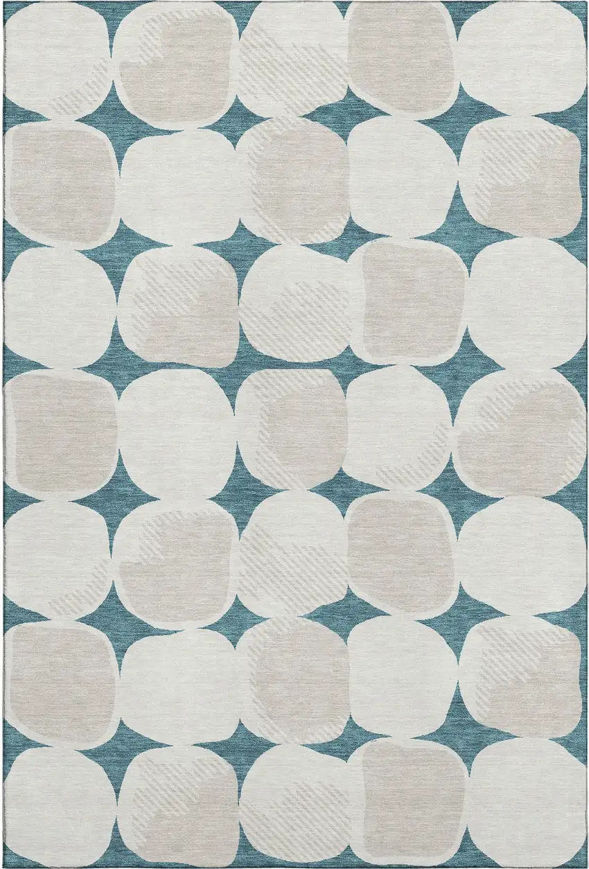Teal And Ivory Abstract Geometric Washable Area Rug With UV Protection Photo 1