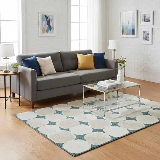 Teal And Ivory Abstract Geometric Washable Area Rug With UV Protection Photo 2
