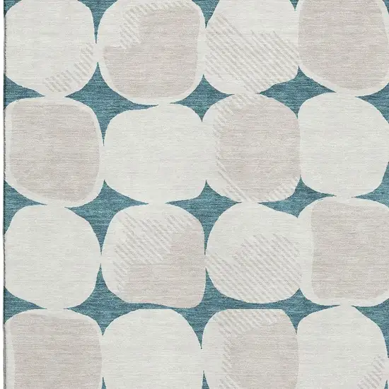 Teal And Ivory Abstract Geometric Washable Area Rug With UV Protection Photo 3