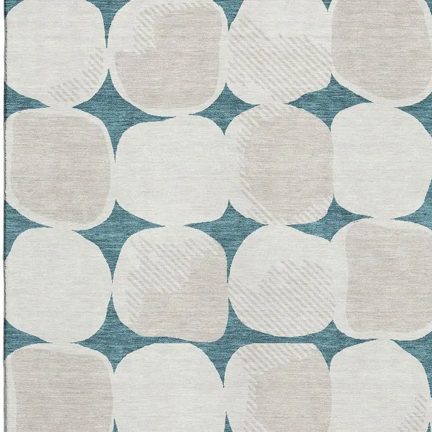 Teal And Ivory Abstract Geometric Washable Area Rug With UV Protection Photo 3