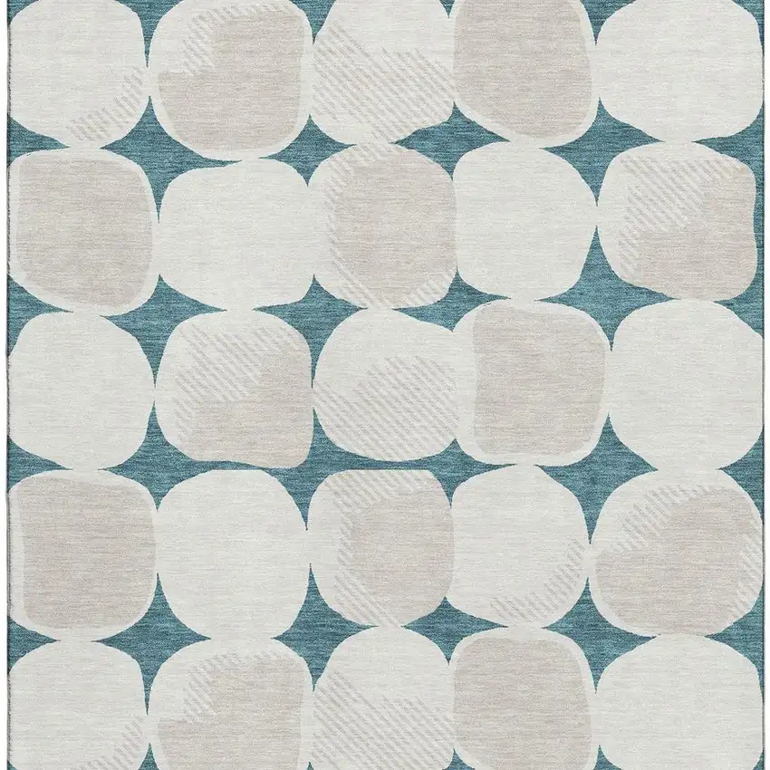 Teal And Ivory Abstract Geometric Washable Area Rug With UV Protection Photo 4