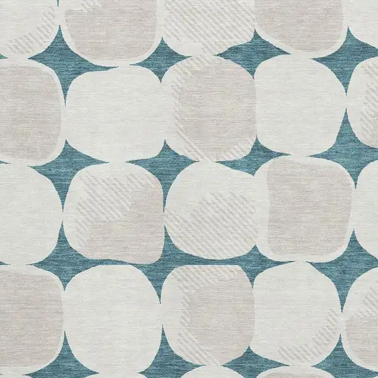 Teal And Ivory Abstract Geometric Washable Area Rug With UV Protection Photo 3