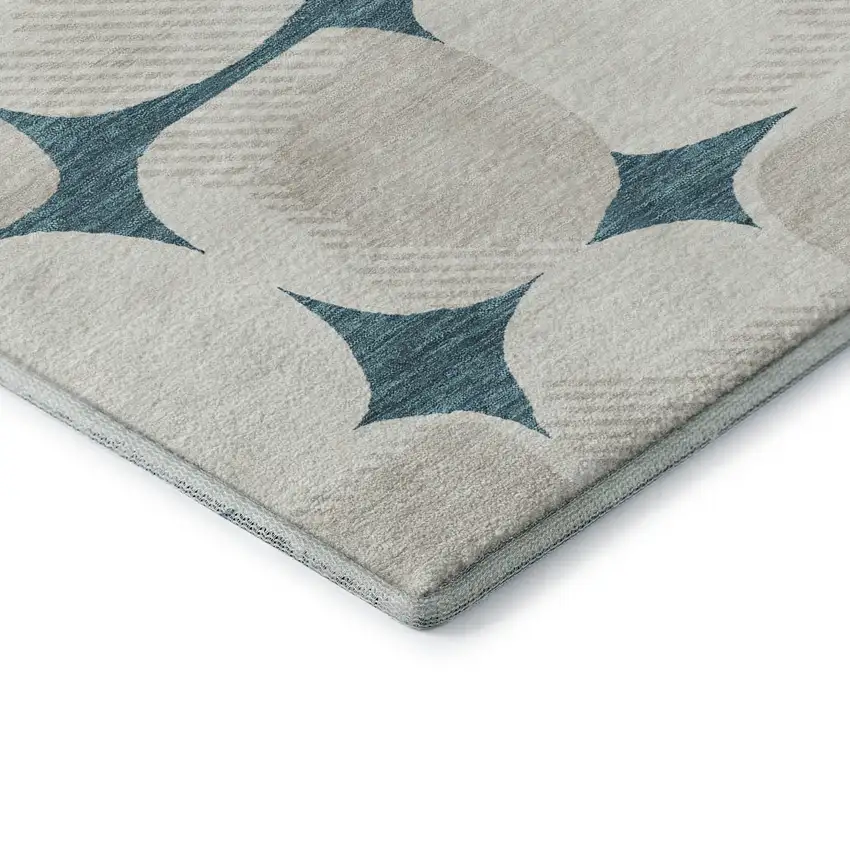 Teal And Ivory Abstract Geometric Washable Area Rug With UV Protection Photo 8