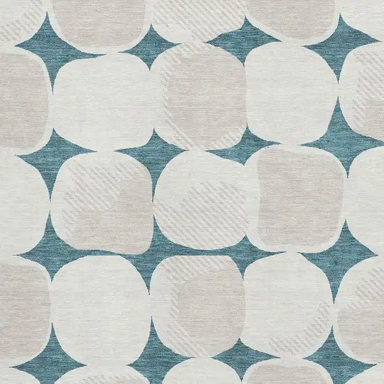 Teal And Ivory Abstract Geometric Washable Area Rug With UV Protection Photo 3