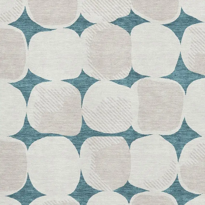 Teal And Ivory Abstract Geometric Washable Area Rug With UV Protection Photo 3