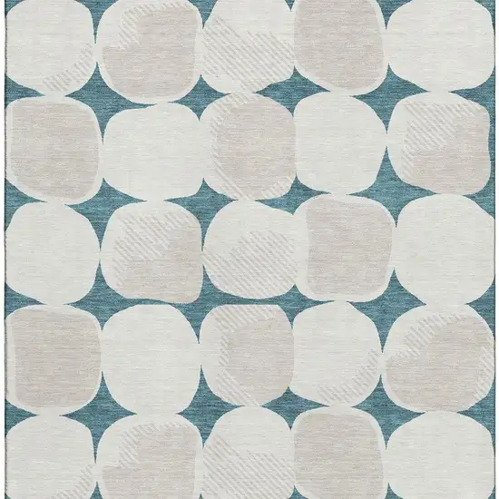 Teal And Ivory Abstract Geometric Washable Area Rug With UV Protection Photo 4