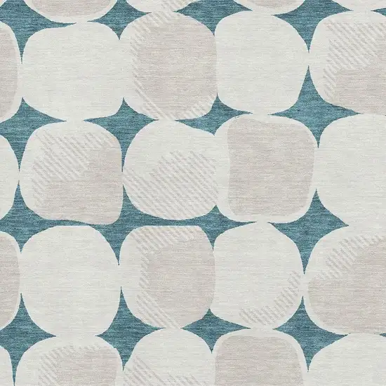Teal And Ivory Abstract Geometric Washable Area Rug With UV Protection Photo 3
