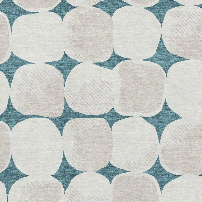 Teal And Ivory Abstract Geometric Washable Area Rug With UV Protection Photo 3