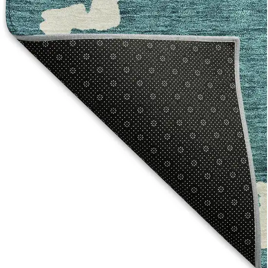 Teal And Ivory Abstract Geometric Washable Area Rug With UV Protection Photo 7