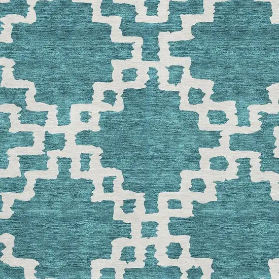 Teal And Ivory Abstract Geometric Washable Area Rug With UV Protection Photo 3
