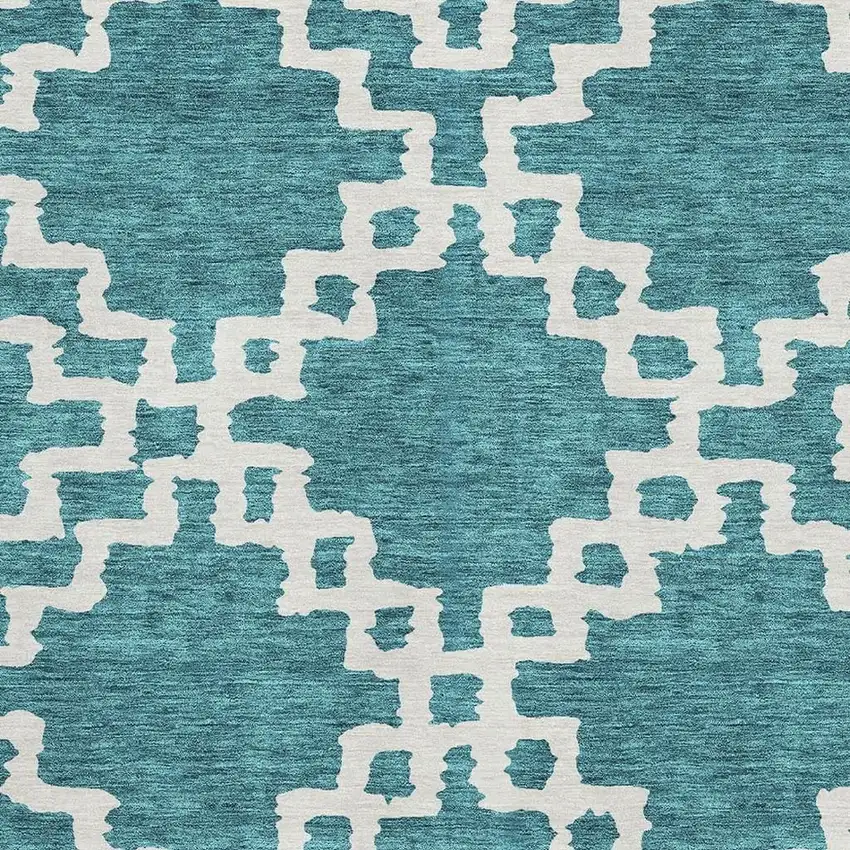 Teal And Ivory Abstract Geometric Washable Area Rug With UV Protection Photo 3