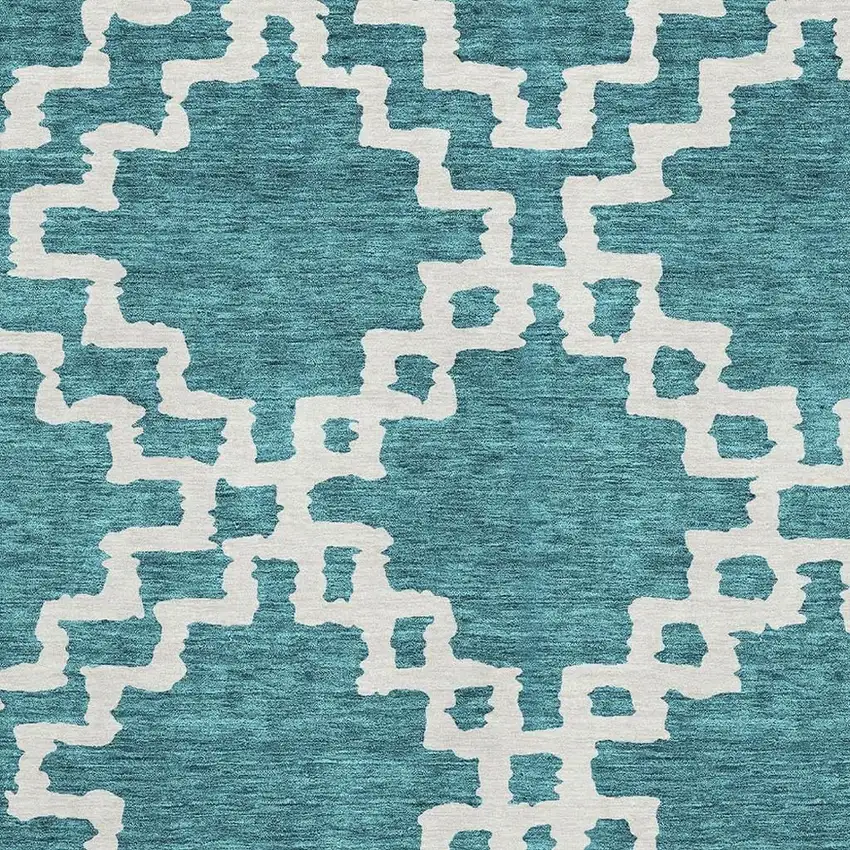 Teal And Ivory Abstract Geometric Washable Area Rug With UV Protection Photo 3