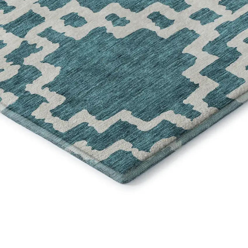 Teal And Ivory Abstract Geometric Washable Area Rug With UV Protection Photo 8