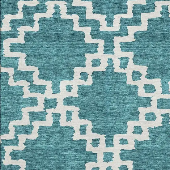 Teal And Ivory Abstract Geometric Washable Area Rug With UV Protection Photo 3