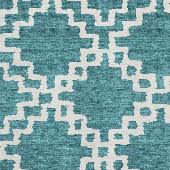 Teal And Ivory Abstract Geometric Washable Area Rug With UV Protection Photo 3
