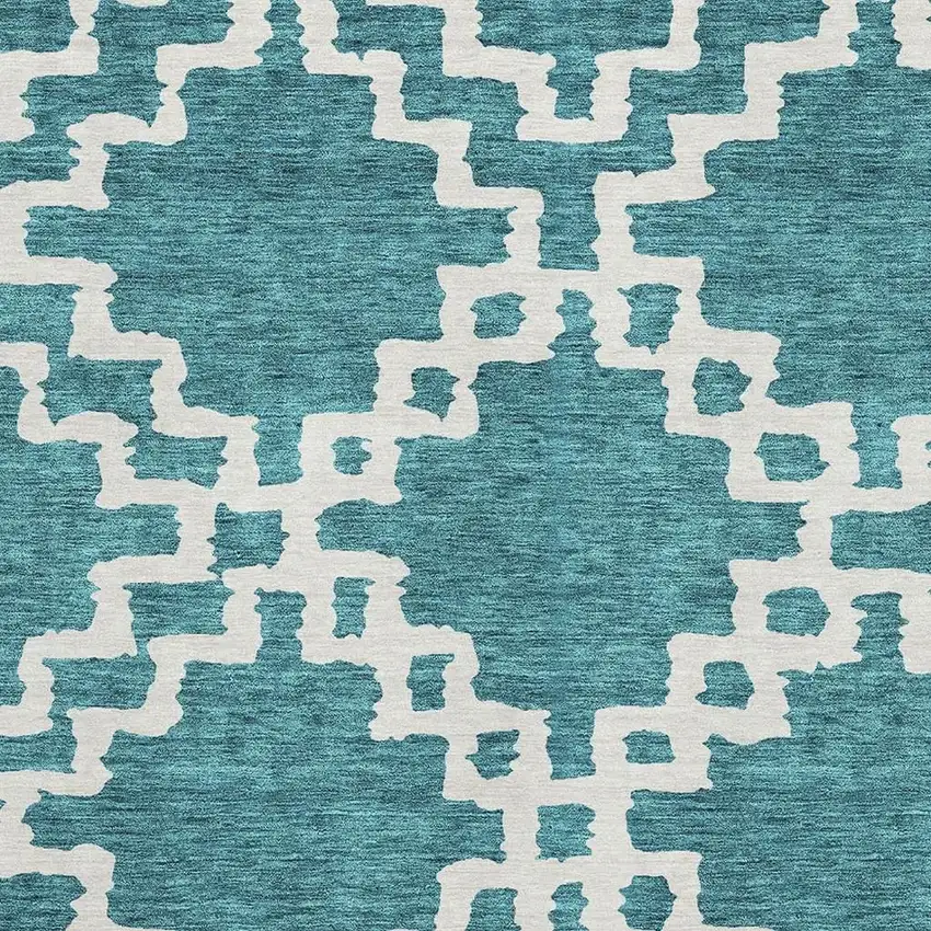 Teal And Ivory Abstract Geometric Washable Area Rug With UV Protection Photo 3