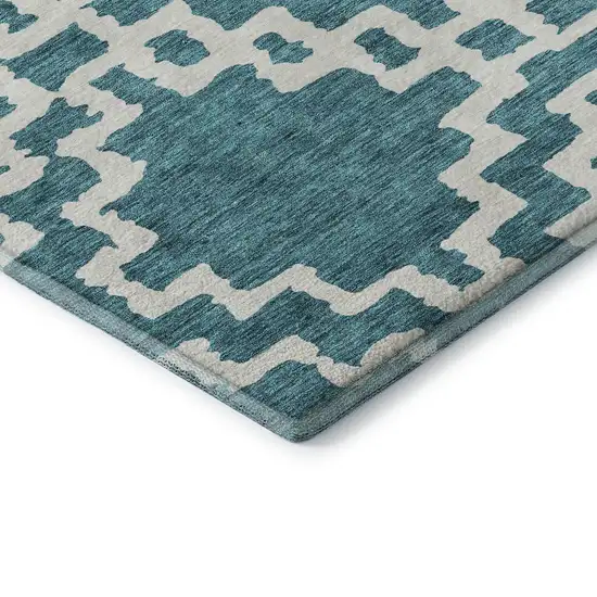 Teal And Ivory Abstract Geometric Washable Area Rug With UV Protection Photo 8