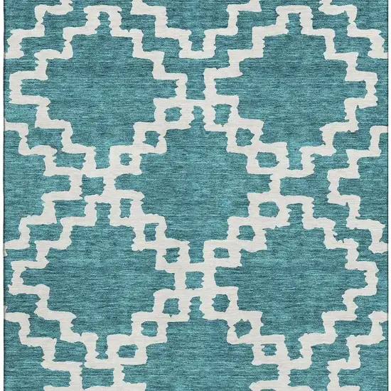 Teal And Ivory Abstract Geometric Washable Area Rug With UV Protection Photo 4
