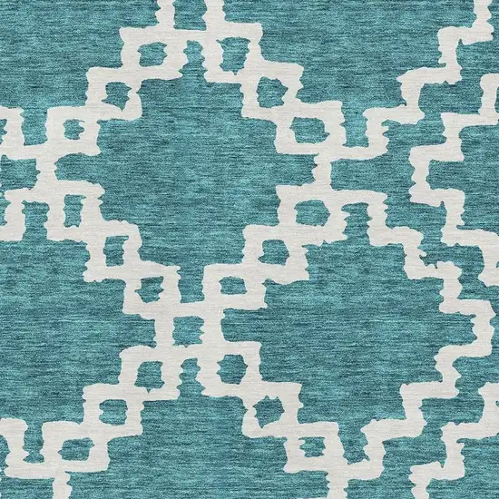 Teal And Ivory Abstract Geometric Washable Area Rug With UV Protection Photo 3