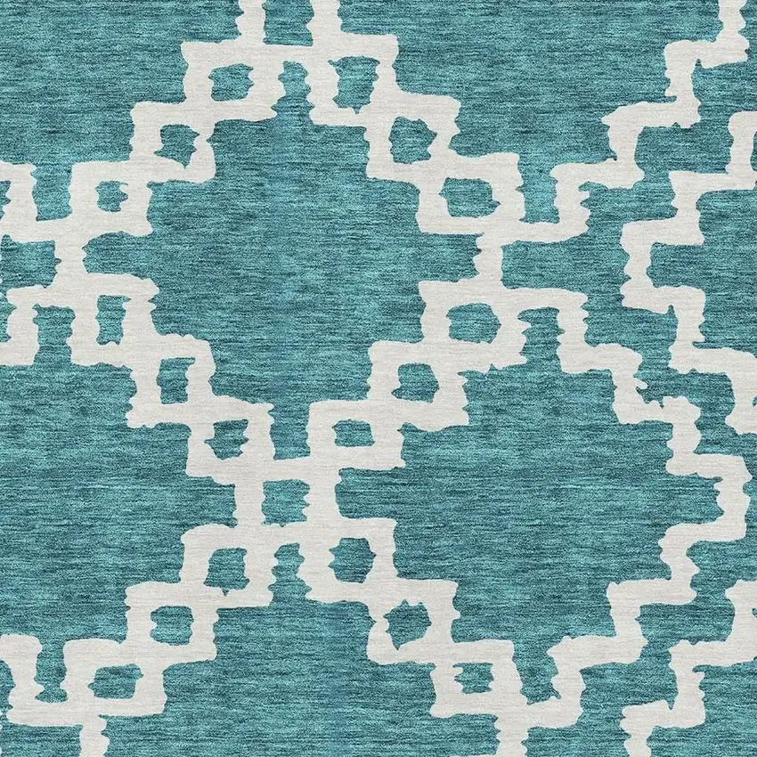 Teal And Ivory Abstract Geometric Washable Area Rug With UV Protection Photo 3