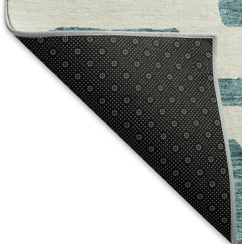 Teal And Ivory Abstract Geometric Washable Area Rug With UV Protection Photo 6