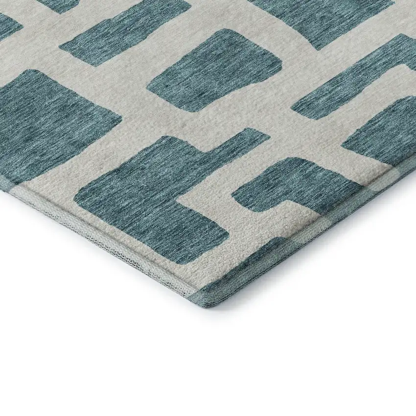 Teal And Ivory Abstract Geometric Washable Area Rug With UV Protection Photo 8