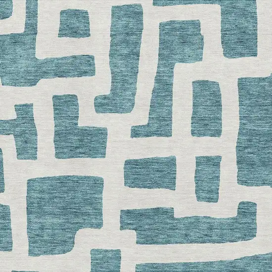 Teal And Ivory Abstract Geometric Washable Area Rug With UV Protection Photo 3