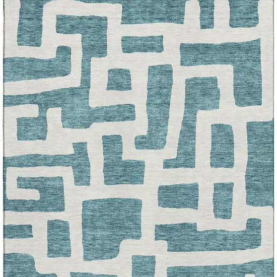 Teal And Ivory Abstract Geometric Washable Area Rug With UV Protection Photo 4